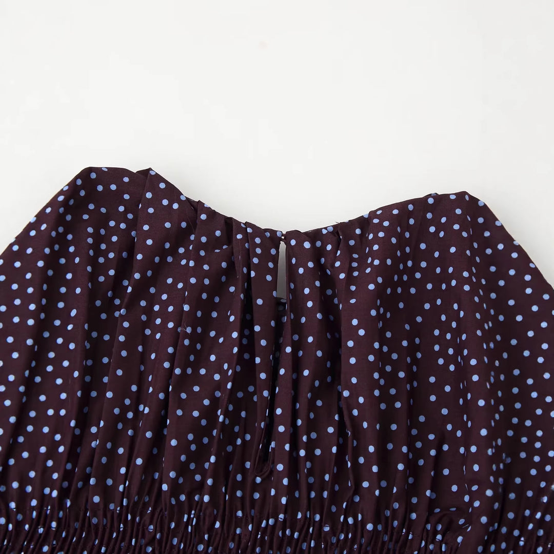 Women Smocked Polka Dot Blouse Shirt with Balloon Sleeves Mune Fashion