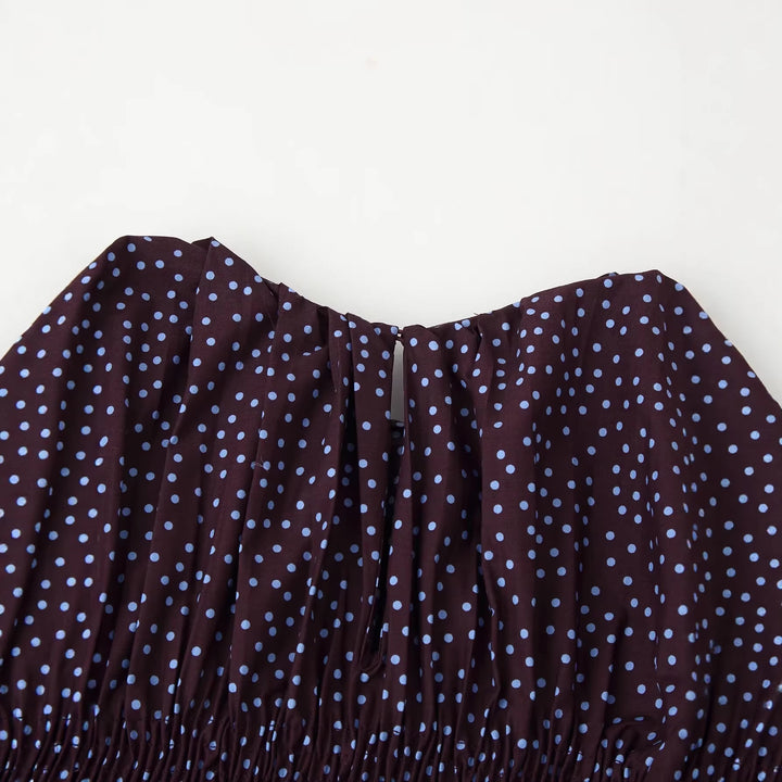 Women Smocked Polka Dot Blouse Shirt with Balloon Sleeves Mune Fashion