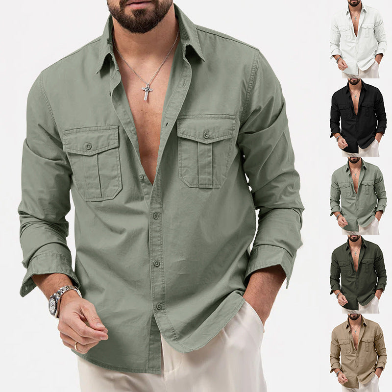 Men's shirt with two chest pockets, made of cotton blend, featuring a Kent collar and boxy casual cut Mune Fashion