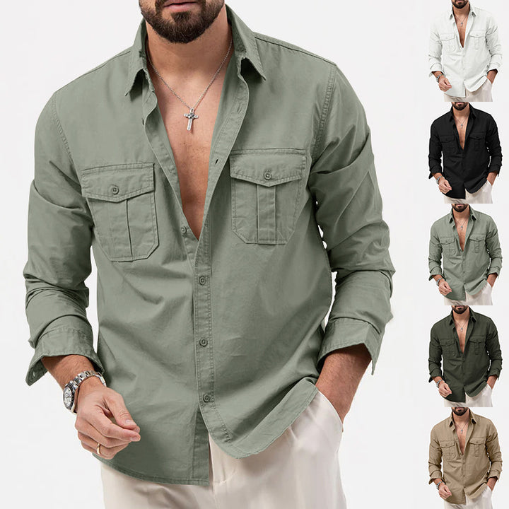 Men's shirt with two chest pockets, made of cotton blend, featuring a Kent collar and boxy casual cut Mune Fashion