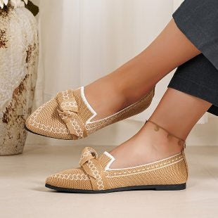 Women's woven lace slippers with decorative bow and padded comfort footbed Mune Fashion
