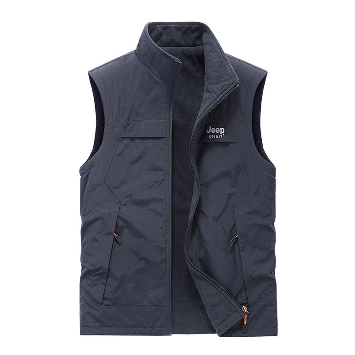 Men's Fleece-lined Outdoor Vest with high collar and multifunctional pockets Mune Fashion