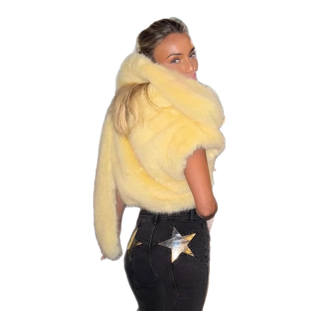 Women's Oversized Faux Fur Coat with Wide Collar and Flared Sleeves Mune Fashion