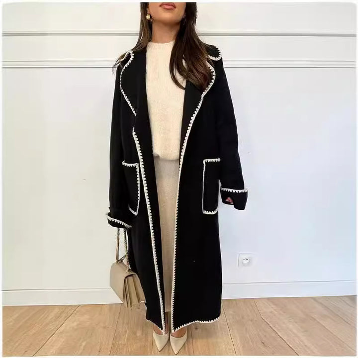 Women’s wrap coat made of wool blend with scalloped trim and tie belt Mune Fashion