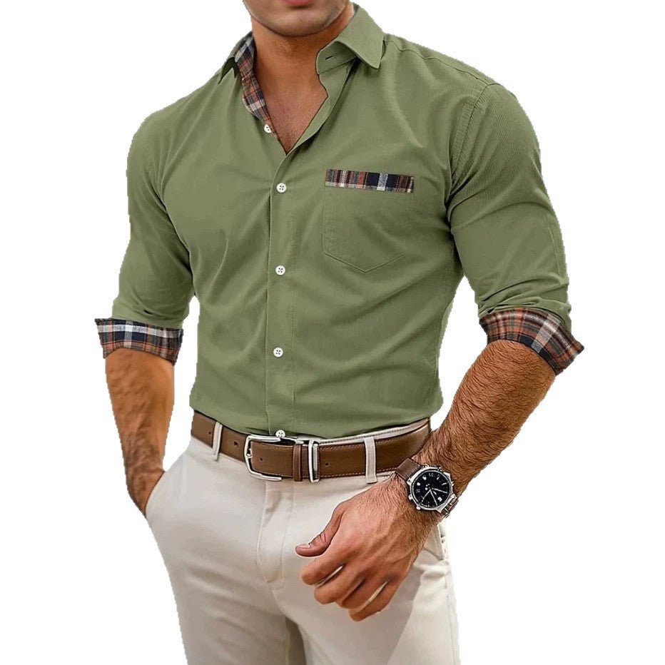 Men's Elegant Long Sleeve Shirt with Check Details