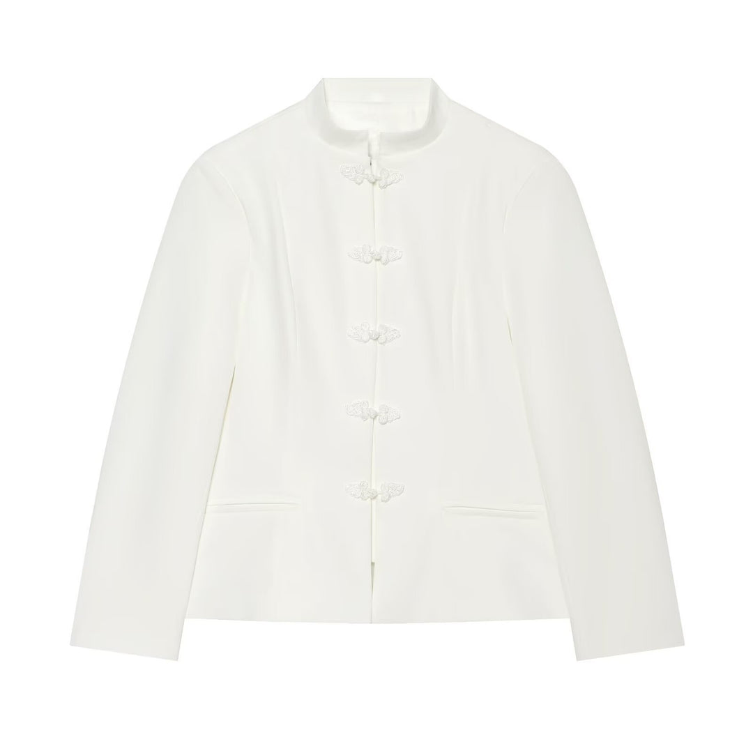 Women's Mandarin Collar Short Blazer with Chinese Knot Closures Mune Fashion