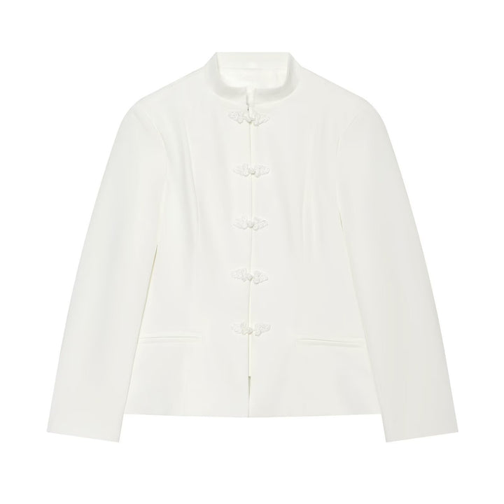 Women's Mandarin Collar Short Blazer with Chinese Knot Closures Mune Fashion