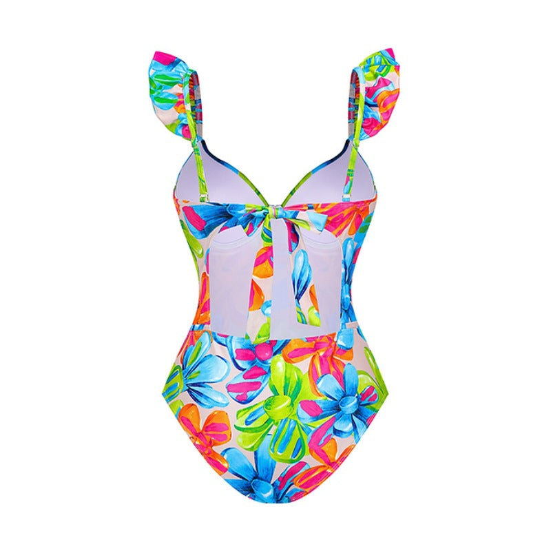 Women's one-piece swimsuit with intricate cut-out details and floral design Mune Fashion