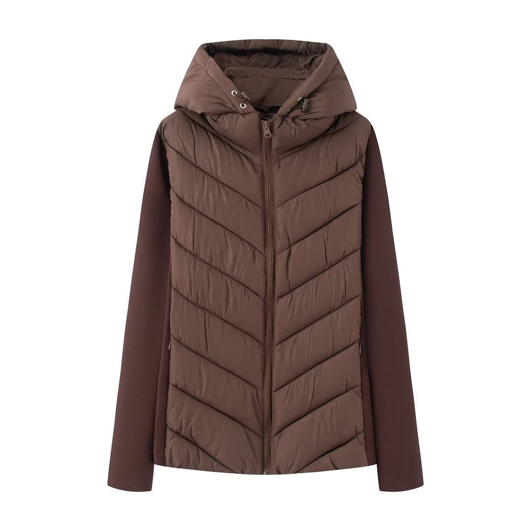 Women's hybrid quilted jacket with padding, hood, and elastic sleeve inserts Mune Fashion