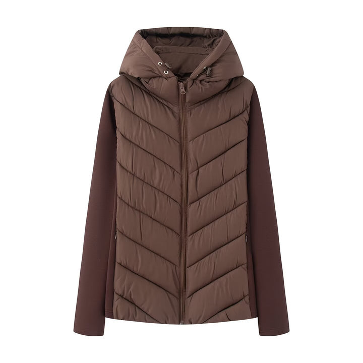 Women's hybrid quilted jacket with padding, hood, and elastic sleeve inserts Mune Fashion