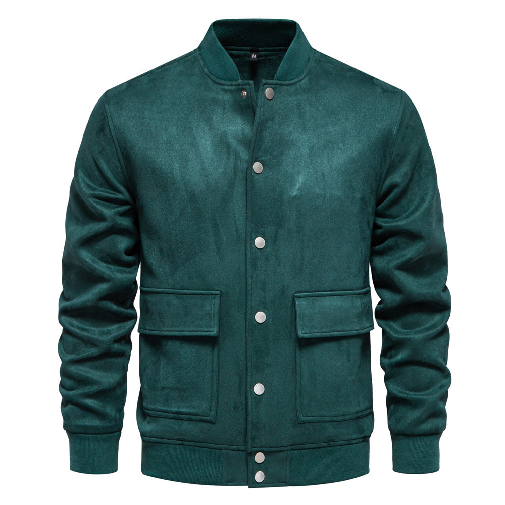 Men's suede-look college jacket with snap button closure, flap pockets and ribbed hem Mune Fashion
