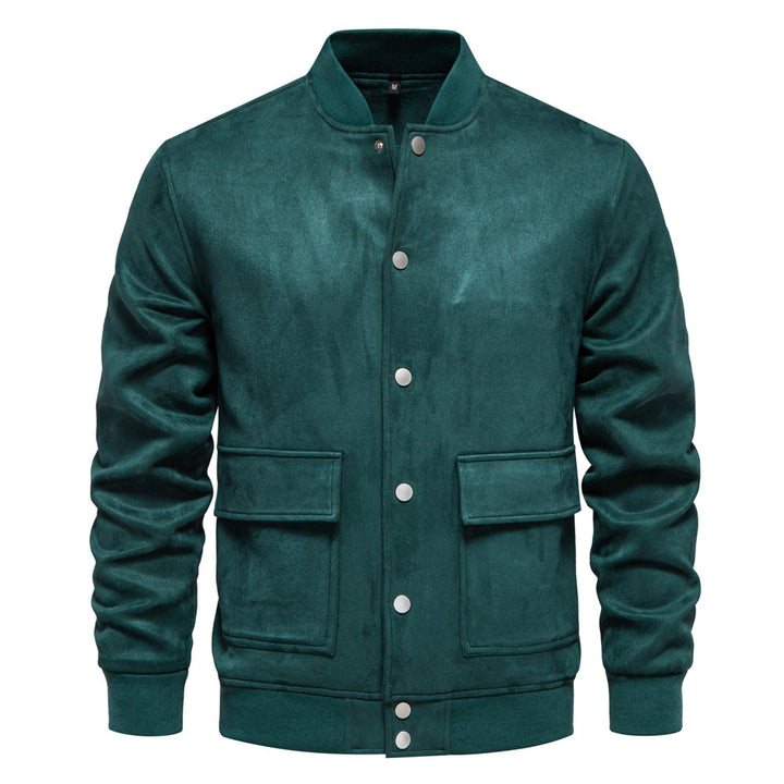 Men's suede-look college jacket with snap button closure, flap pockets and ribbed hem Mune Fashion