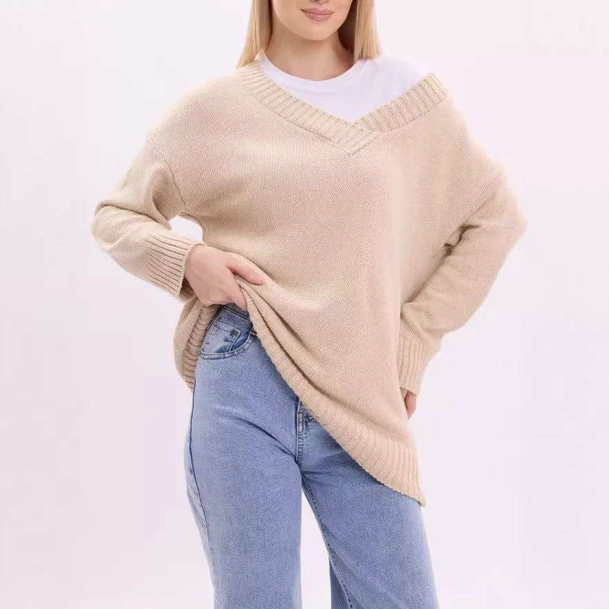 Ladies Casual V-Neck Knit Sweater