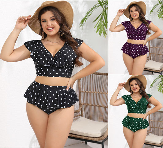 Women's Polka-Dot Swimsuit with Flattering Ruffle Skirt Mune Fashion