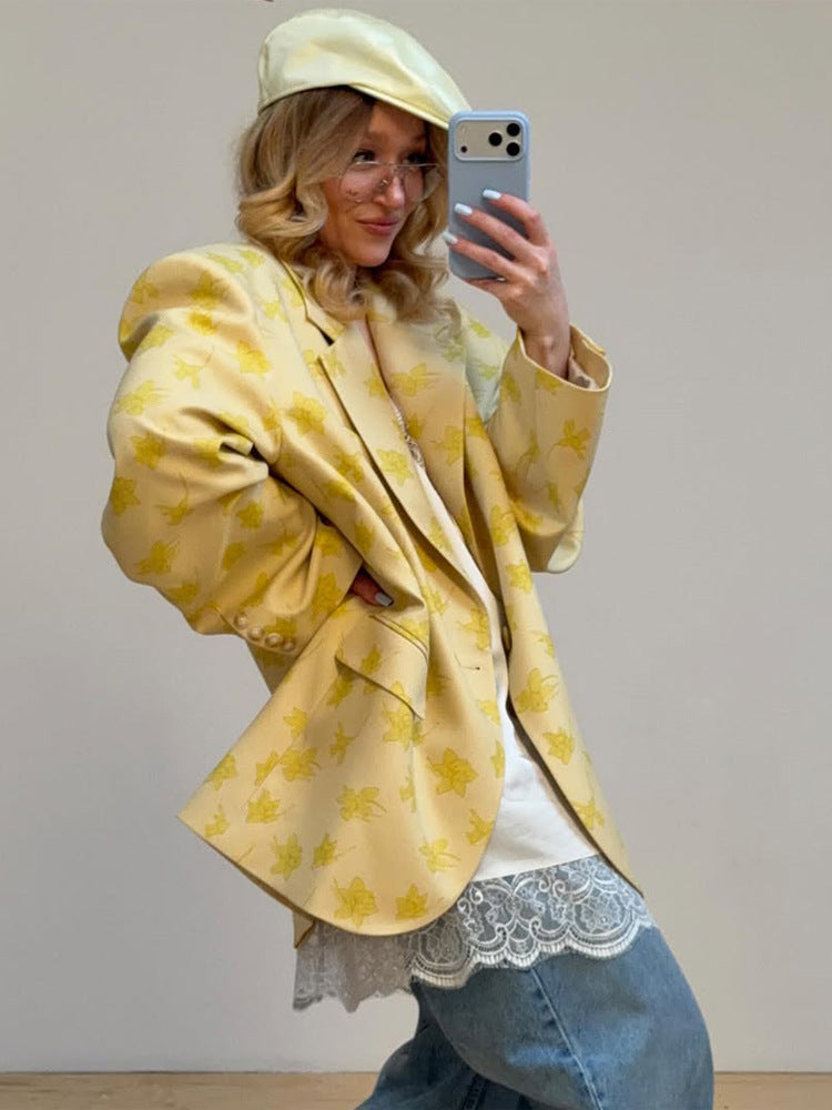 Ladies Oversized Blazer made of floral Jacquard with distinctive shoulder area Mune Fashion