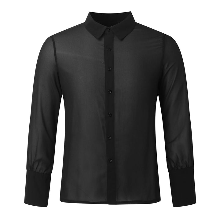 Women's semi-transparent long sleeve chiffon blouse with shirt collar and wide cuffs Mune Fashion