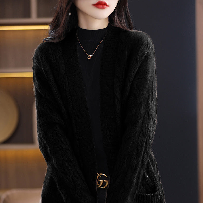 Women Oversize Long Cardigan made of soft wool blend with contrasting block stripes Mune Fashion