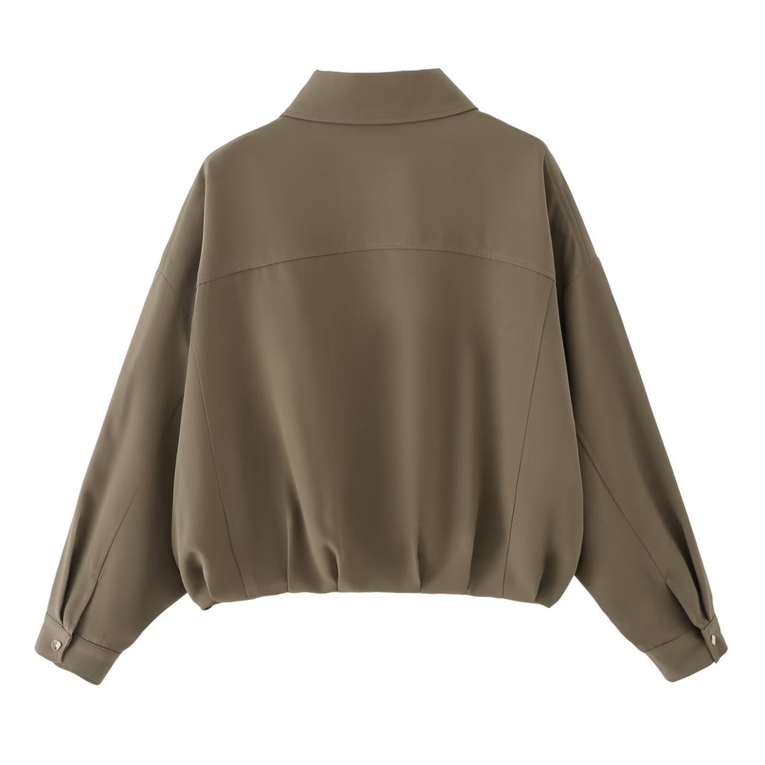 Women's Oversize Utility Jacket with Flap Pockets, Drop Shoulder and Elastic Hem Mune Fashion