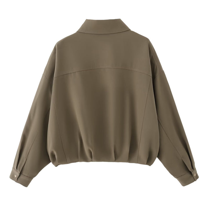 Women's Oversize Utility Jacket with Flap Pockets, Drop Shoulder and Elastic Hem Mune Fashion