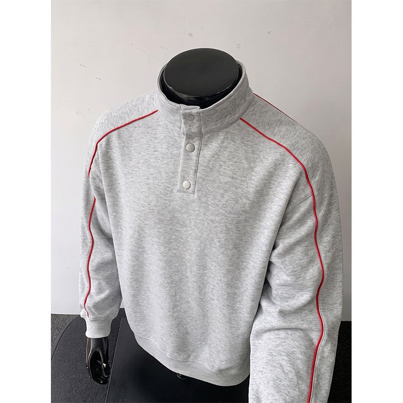 Men's sweatshirt with stand-up collar, snap-button half placket and contrasting shoulder piping Mune Fashion