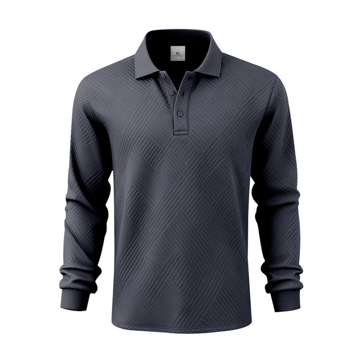 Men's long-sleeve polo shirt made of textured jacquard knit Mune Fashion
