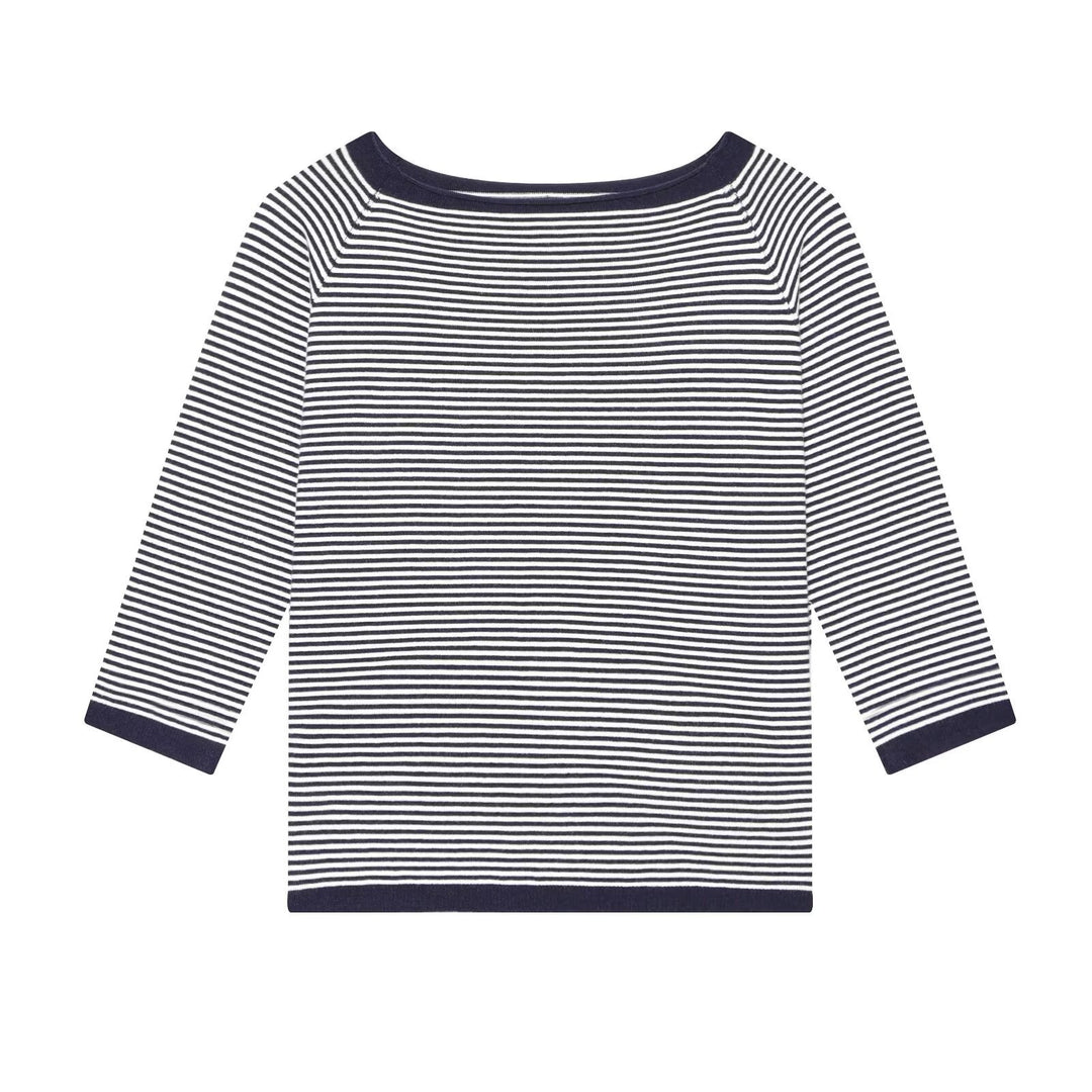 Women Maritime Striped Boatneck Shirt with Three-Quarter Sleeves Mune Fashion