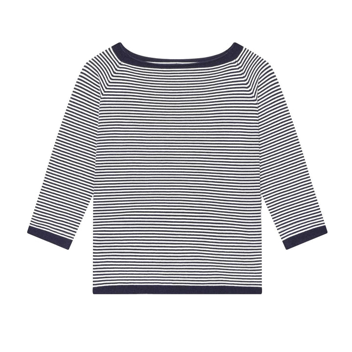 Women Maritime Striped Boatneck Shirt with Three-Quarter Sleeves Mune Fashion