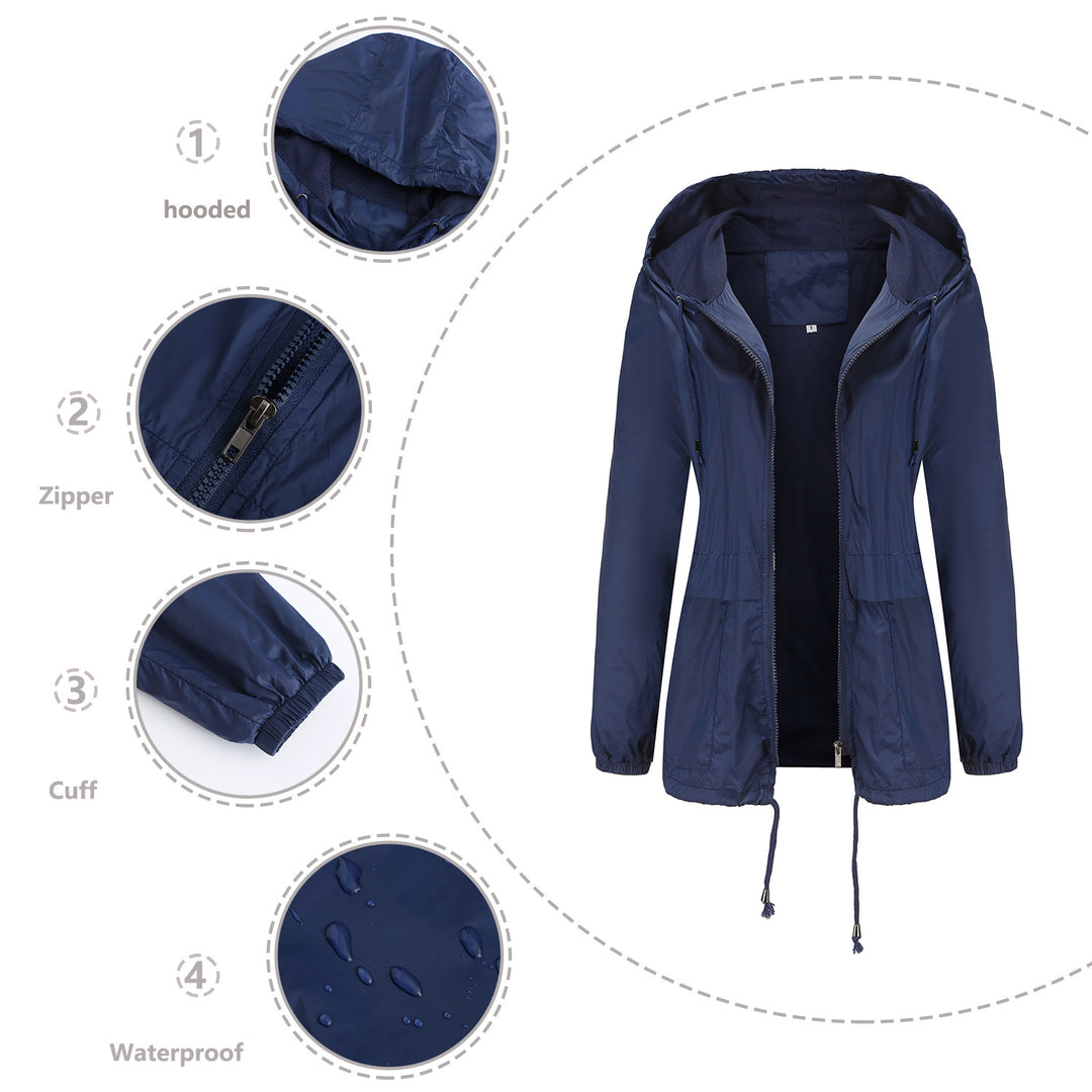 Women's lightweight wind jacket with hood mesh lining drawstring and zipper Mune Fashion