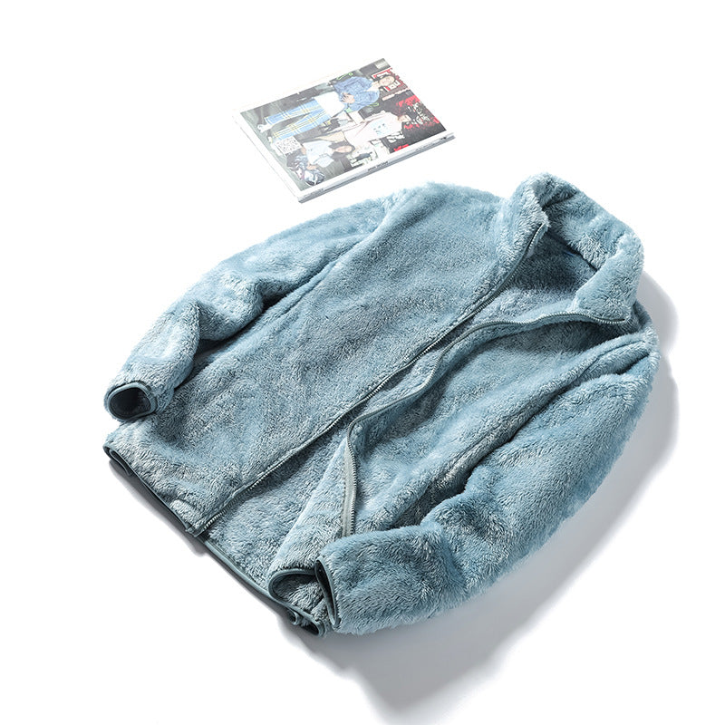 Ladies Cozy Teddy Fleece Jacket in Oversized Style with Stand-Up Collar and Zipper