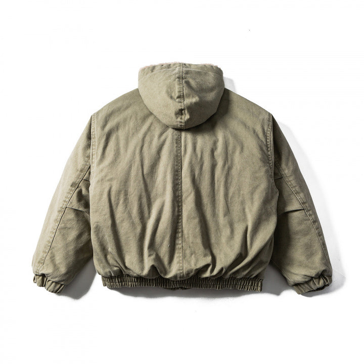 Unisex Boxy-Canvas-Hooded Jacket with Teddy Lining and Utility Pockets Mune Fashion
