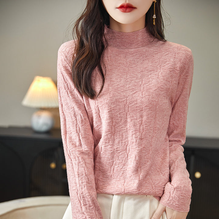 Women's Structured Fine Knit Long Sleeve with Stand-Up Collar and Boxy Silhouette Mune Fashion