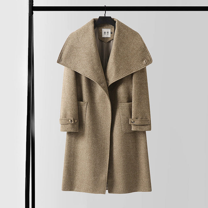 Women's Oversized Wool Blend Coat with Wide Shawl Collar and Patch Pockets Mune Fashion