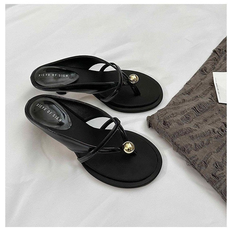 Ladies Elegant Mule Sandal with Toe Ring, Filigree Straps and Sculpted Kitten Heel Mune Fashion