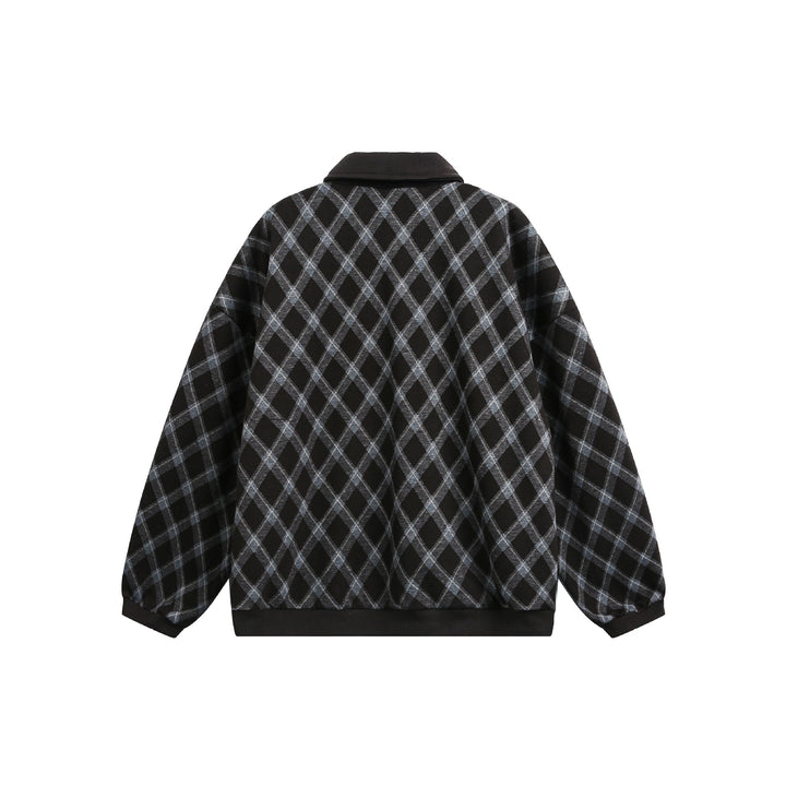 Women Checked Oversize Polo Sweater with Half Button Placket and Ribbed Cuffs Mune Fashion