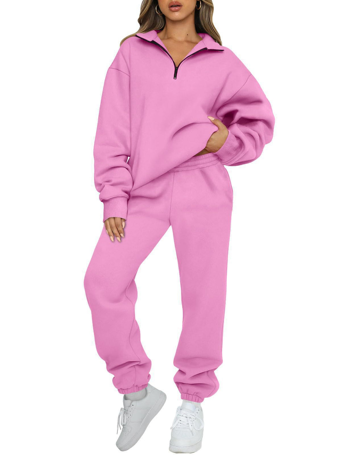Women's casual half-zip lounge set with oversized sweatshirt and high-waisted joggers Mune Fashion