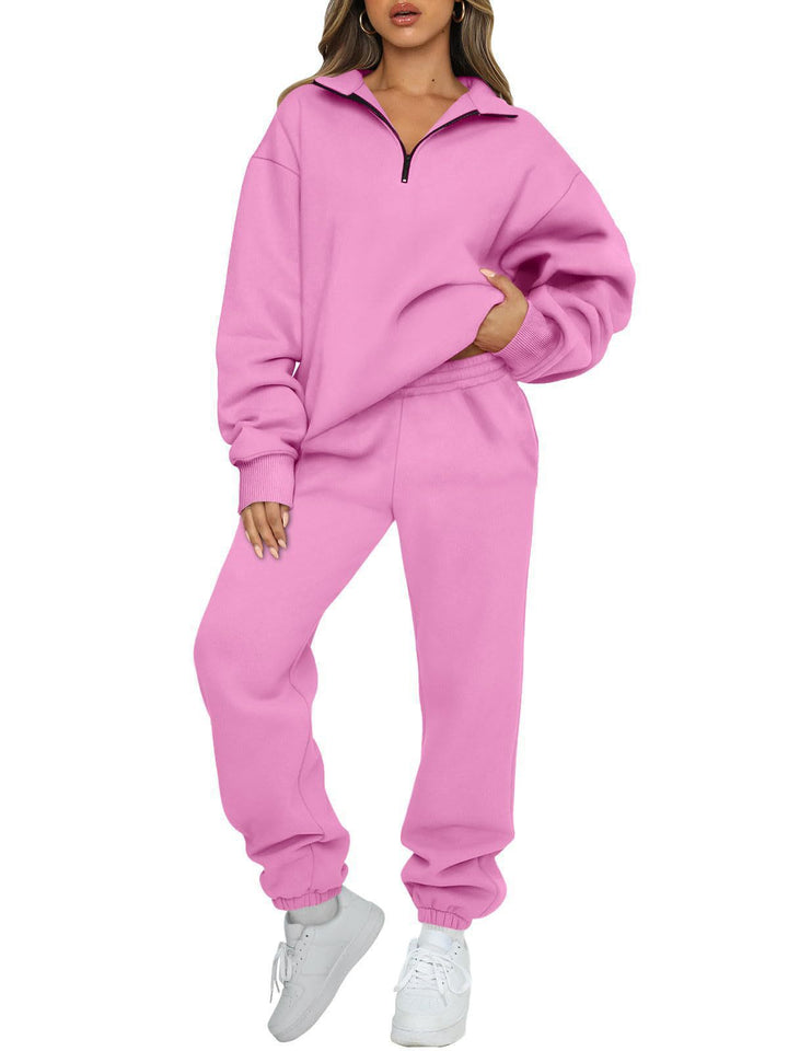 Women's casual half-zip lounge set with oversized sweatshirt and high-waisted joggers Mune Fashion