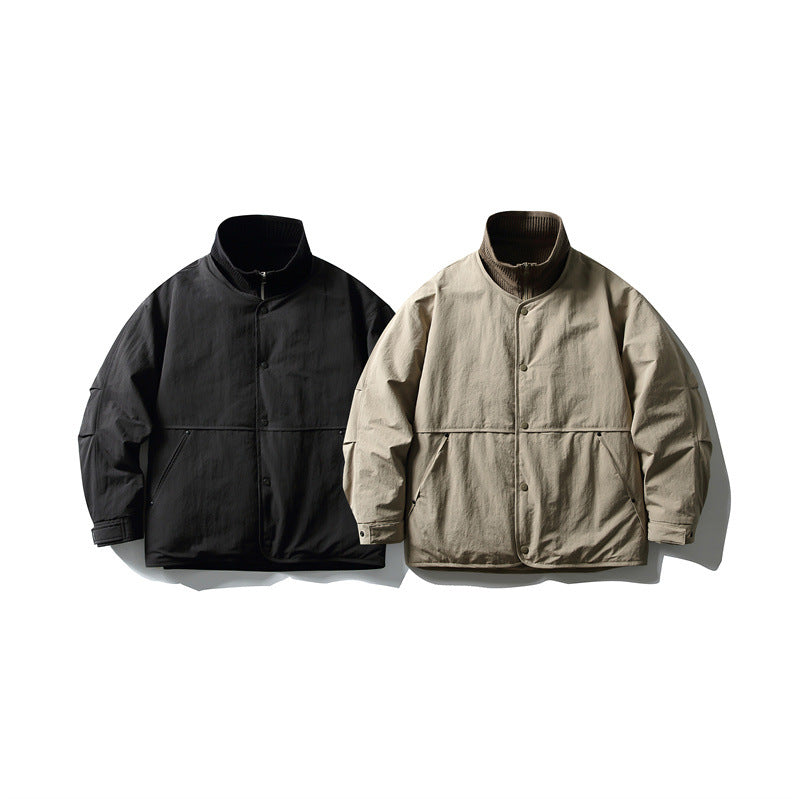 Men's Oversized Padded Leisure Jacket with Ribbed Collar and Snap Button Placket Mune Fashion