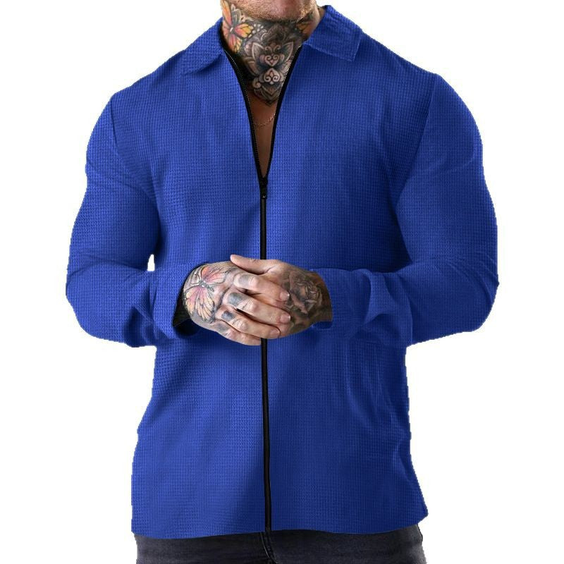 Men's structured zip shirt jacket made of waffle knit with Kent collar and slim silhouette Mune Fashion