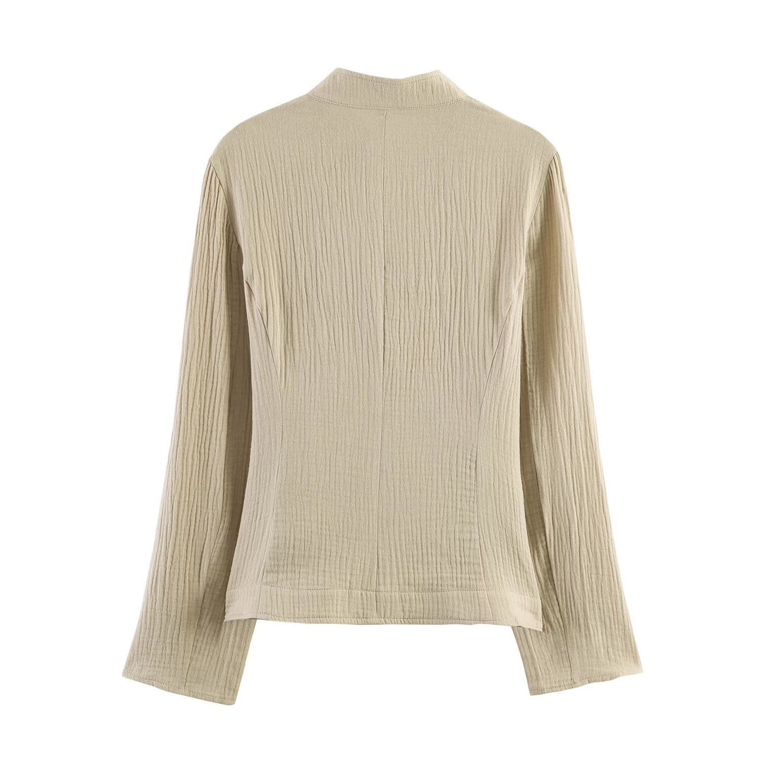 Women Structured Stand Collar Jacket with Decorative Metal Buttons Mune Fashion