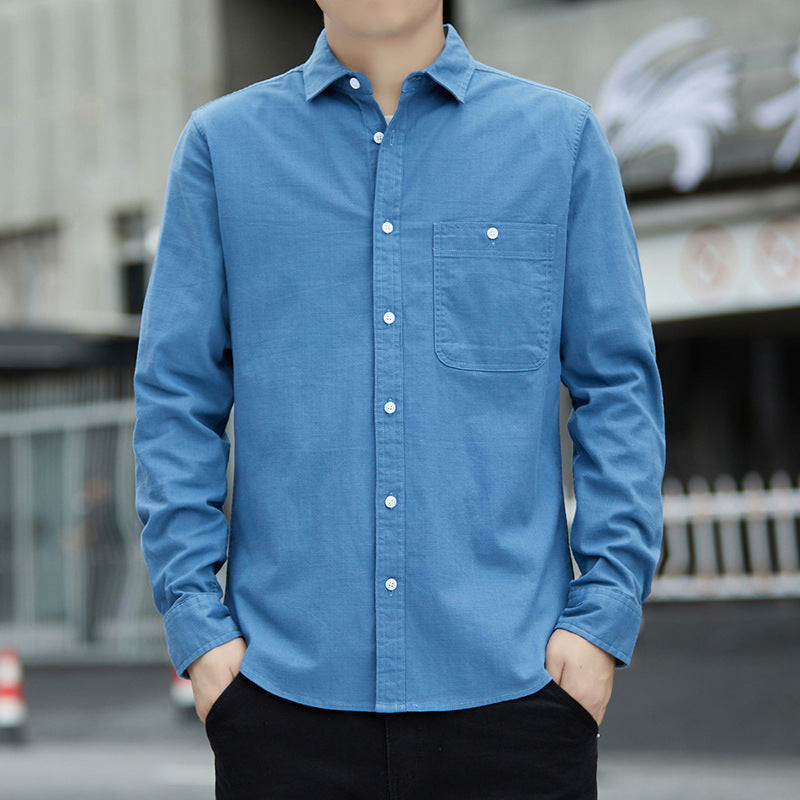 Men's Casual Oxford Shirt with Chest Pocket and Kent Collar Mune Fashion