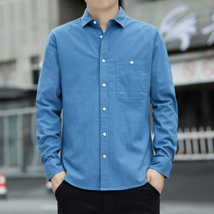 Men's Casual Oxford Shirt with Chest Pocket and Kent Collar Mune Fashion