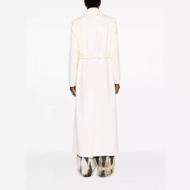 Women’s Maxi-length tailored wool blend coat with belt and wide lapels Mune Fashion