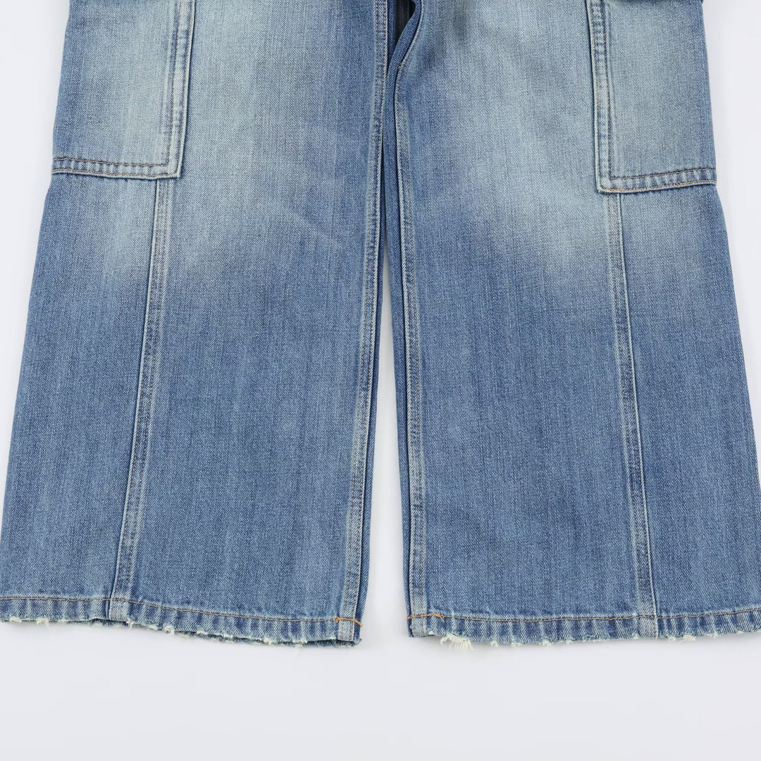 Women's cargo jeans with wide legs, high waist and patch thigh pockets Mune Fashion