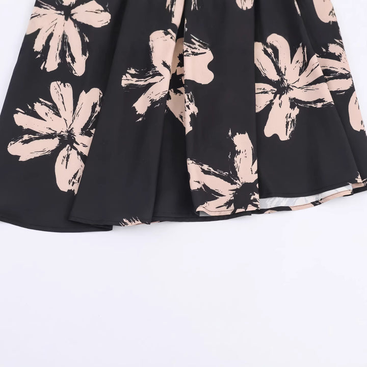 Ladies' midi dress with floral all-over pattern, waist cut-out and layered ruffles Mune Fashion
