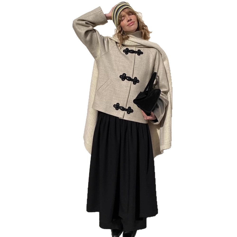 Women Short Cut Boxy Duffle Coat Jacket with Decorative Toggle Fasteners Mune Fashion