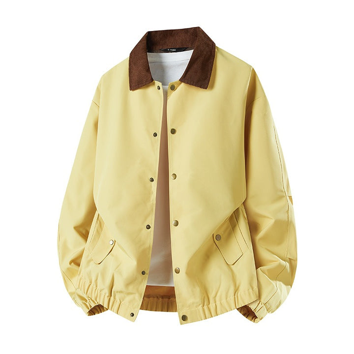 Men's Short Cut Coach Jacket with Cord Collar, Concealed Snap Placket & Elastic Hem Mune Fashion