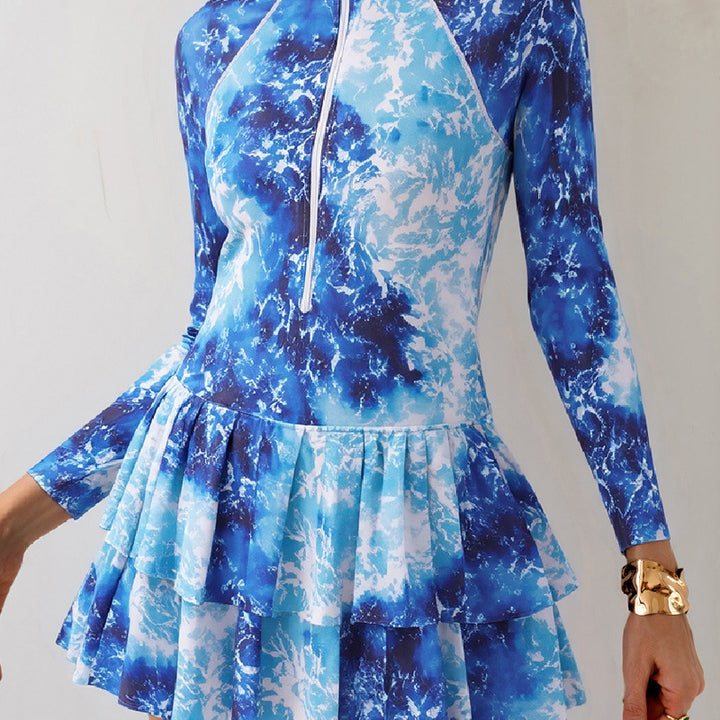 Women's Long Sleeve Swimsuit with Voluminous Skirt Mune Fashion