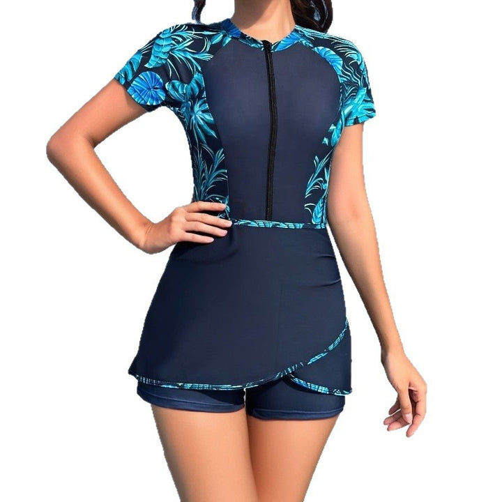 Women's Fashionable Swimsuit with Short Zip and Skirt Mune Fashion