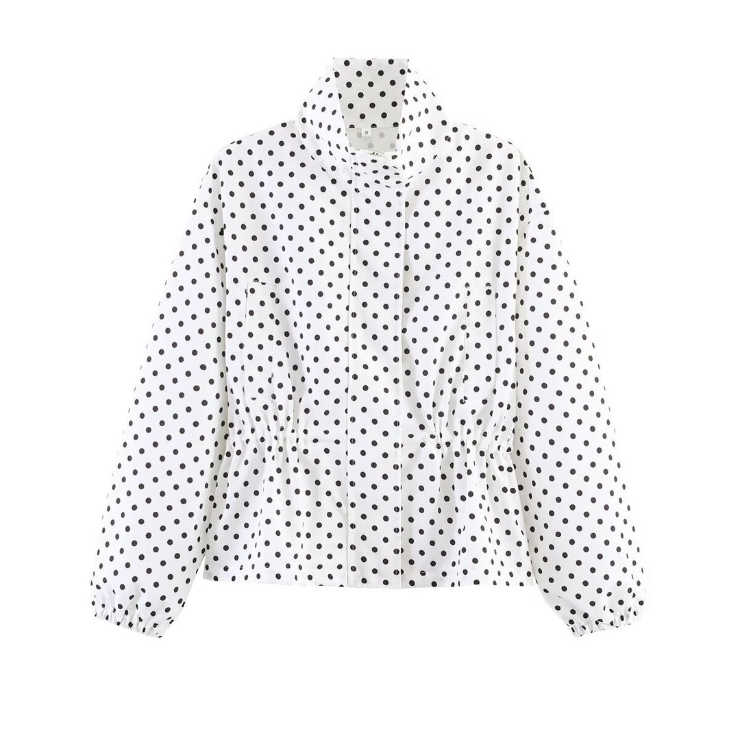 Women Lightweight Polka Dot Rain Jacket with Waist Drawstring Mune Fashion