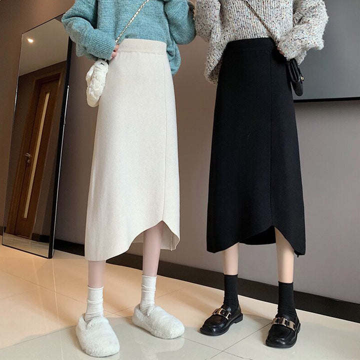 Women's Elegant midi skirt with asymmetric hemline and high waistband Mune Fashion